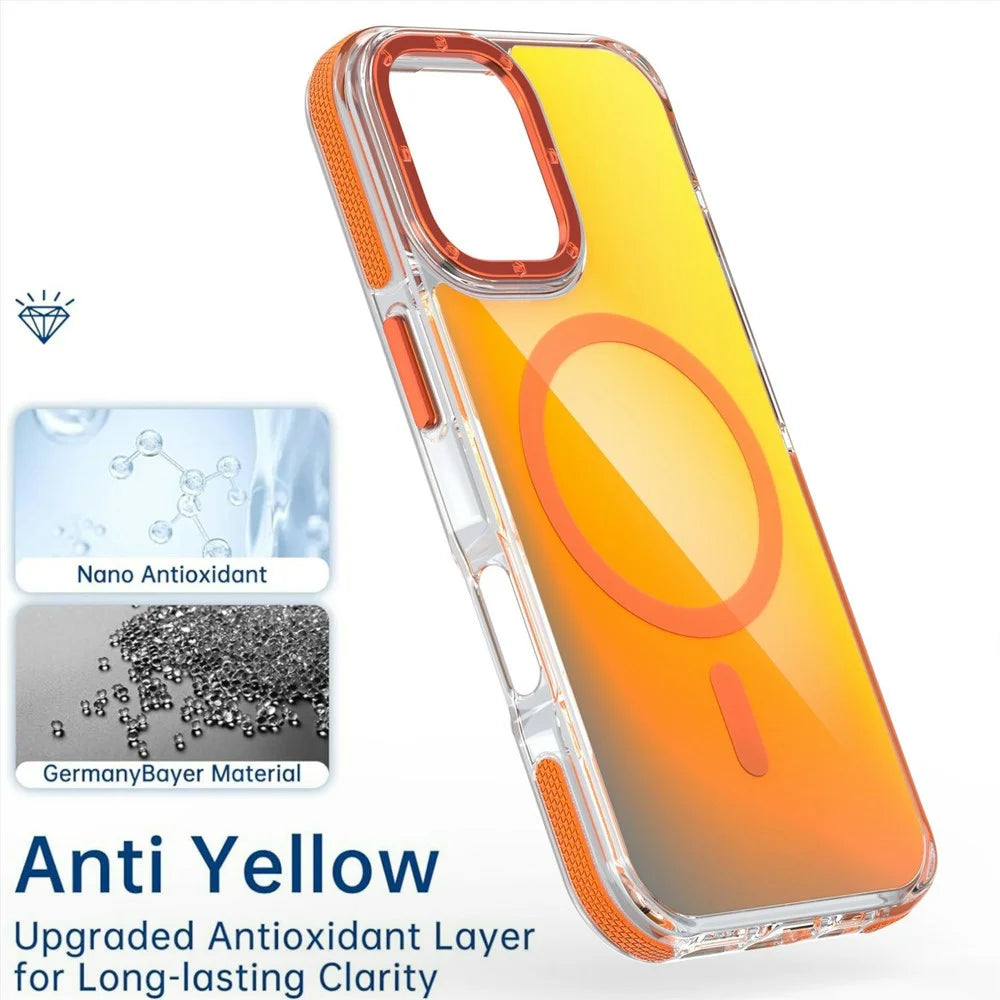 For iPhone 16 Case Compatible with MagSafe Cute Fluorescent Design TPU Acrylic Phone Back Cover - Orange - 4