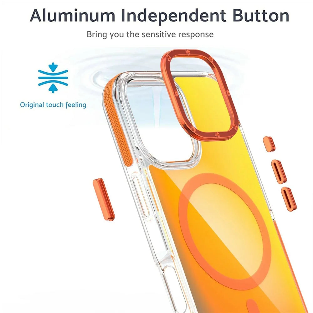 For iPhone 16 Case Compatible with MagSafe Cute Fluorescent Design TPU Acrylic Phone Back Cover - Orange - 5
