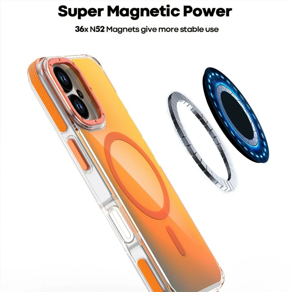 For iPhone 16 Case Compatible with MagSafe Cute Fluorescent Design TPU Acrylic Phone Back Cover - Orange - 6