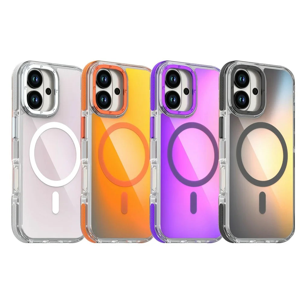 For iPhone 16 Case Compatible with MagSafe Cute Fluorescent Design TPU Acrylic Phone Back Cover - Orange - 7