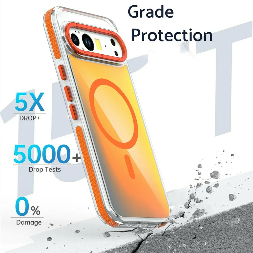 For Google Pixel 10 Pro XL Magnetic Case Cute Fluorescent Design TPU Acrylic Phone Back Cover - Orange - 2