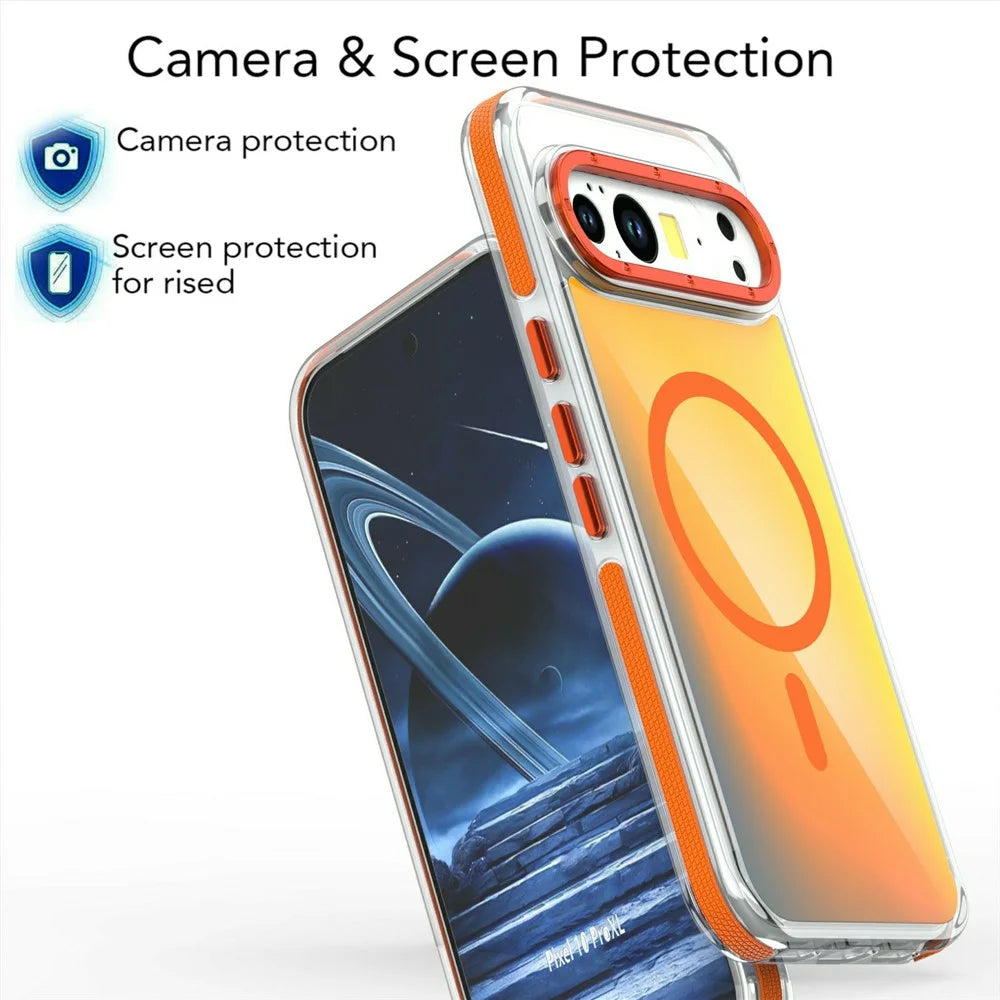For Google Pixel 10 Pro XL Magnetic Case Cute Fluorescent Design TPU Acrylic Phone Back Cover - Orange - 3