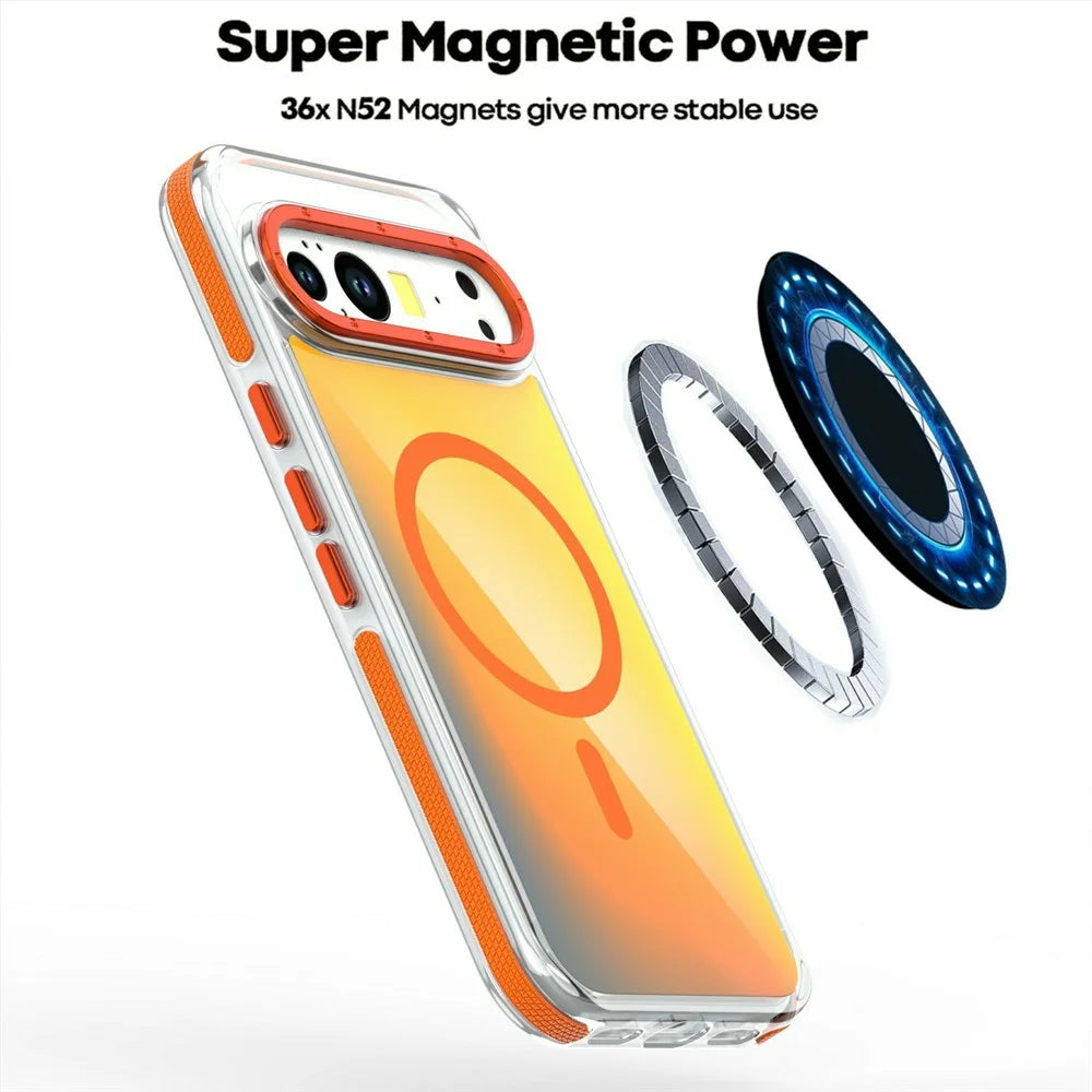 For Google Pixel 10 Pro XL Magnetic Case Cute Fluorescent Design TPU Acrylic Phone Back Cover - Orange - 5