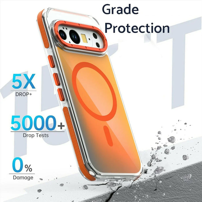 For Google Pixel 10  /  10 Pro Magnetic Case Cute Fluorescent Design TPU Acrylic Phone Back Cover - Orange - 2