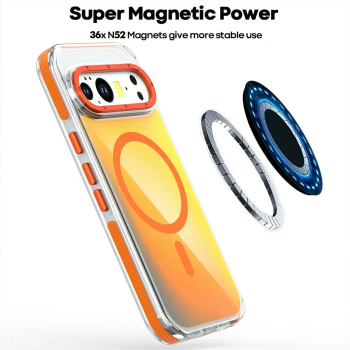For Google Pixel 10  /  10 Pro Magnetic Case Cute Fluorescent Design TPU Acrylic Phone Back Cover - Orange - 6