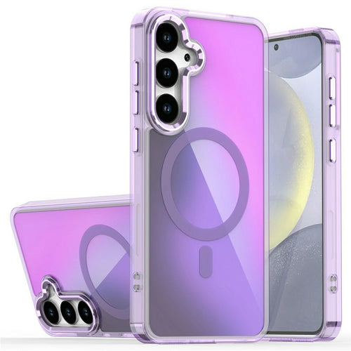 For Samsung Galaxy S25+  /  S24+ Magnetic Case Cute Fluorescent Design TPU Phone Back Cover - Purple - 1