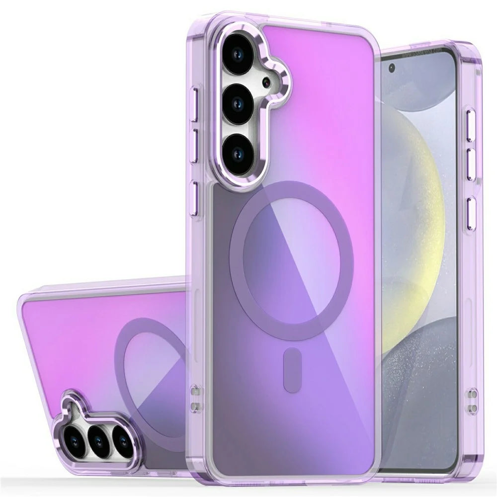 For Samsung Galaxy S25 Magnetic Case Cute Fluorescent Design TPU Phone Back Cover - Purple - 1