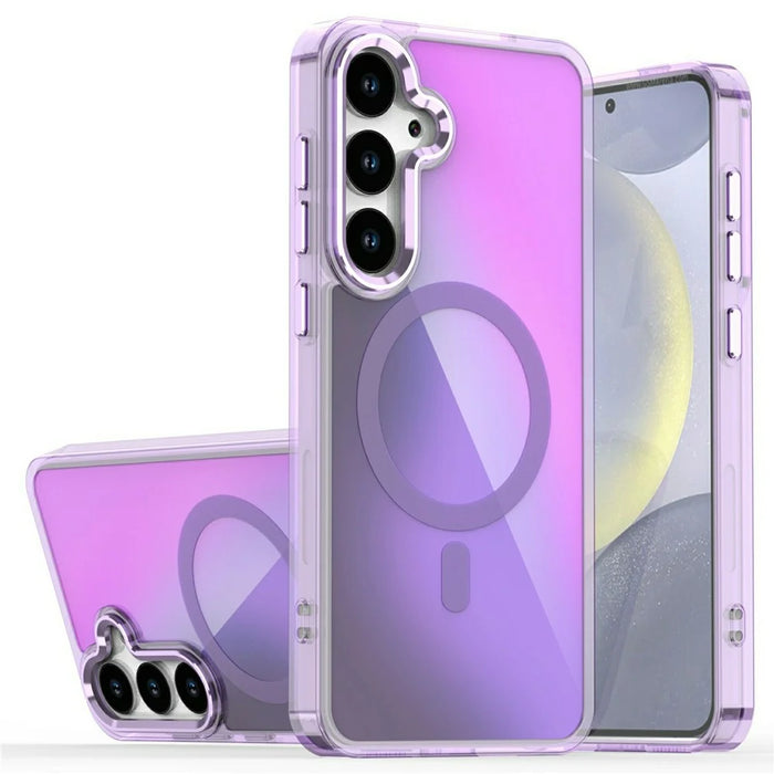 For Samsung Galaxy S25 Magnetic Case Cute Fluorescent Design TPU Phone Back Cover - Purple - 1