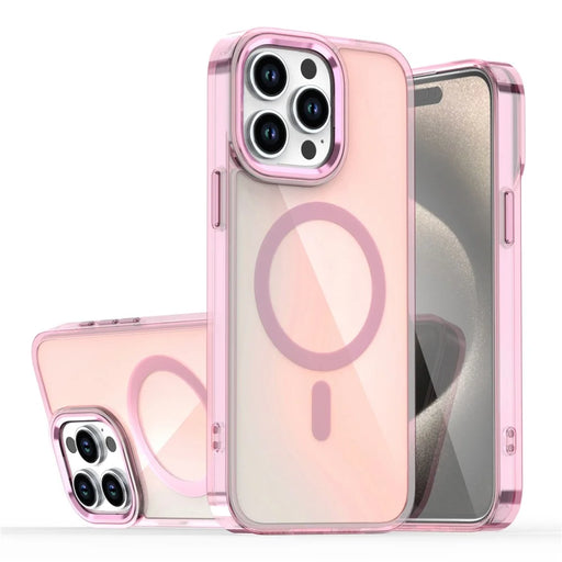 For iPhone 15 Pro Magnetic Case Cute Fluorescent Design TPU Phone Back Cover - Pink - 1