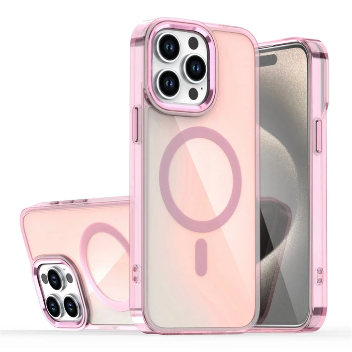 For iPhone 15 Pro Magnetic Case Cute Fluorescent Design TPU Phone Back Cover - Pink - 1