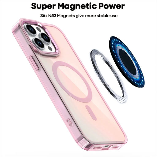 For iPhone 15 Pro Magnetic Case Cute Fluorescent Design TPU Phone Back Cover - Pink - 2