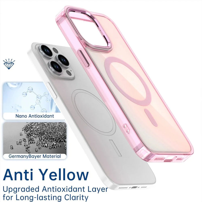 For iPhone 15 Pro Magnetic Case Cute Fluorescent Design TPU Phone Back Cover - Pink - 4