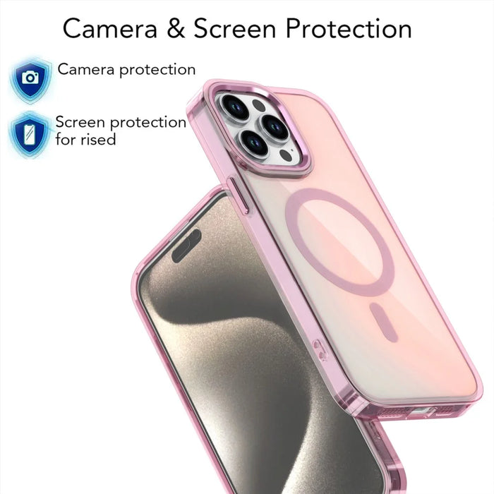 For iPhone 15 Pro Magnetic Case Cute Fluorescent Design TPU Phone Back Cover - Pink - 5