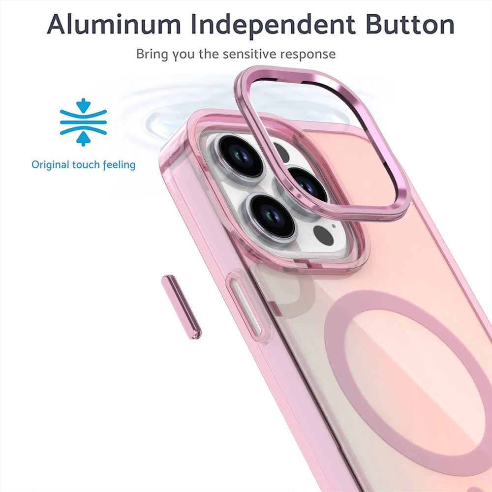 For iPhone 15 Pro Max Magnetic Case Cute Fluorescent Design TPU Phone Back Cover - Pink - 6