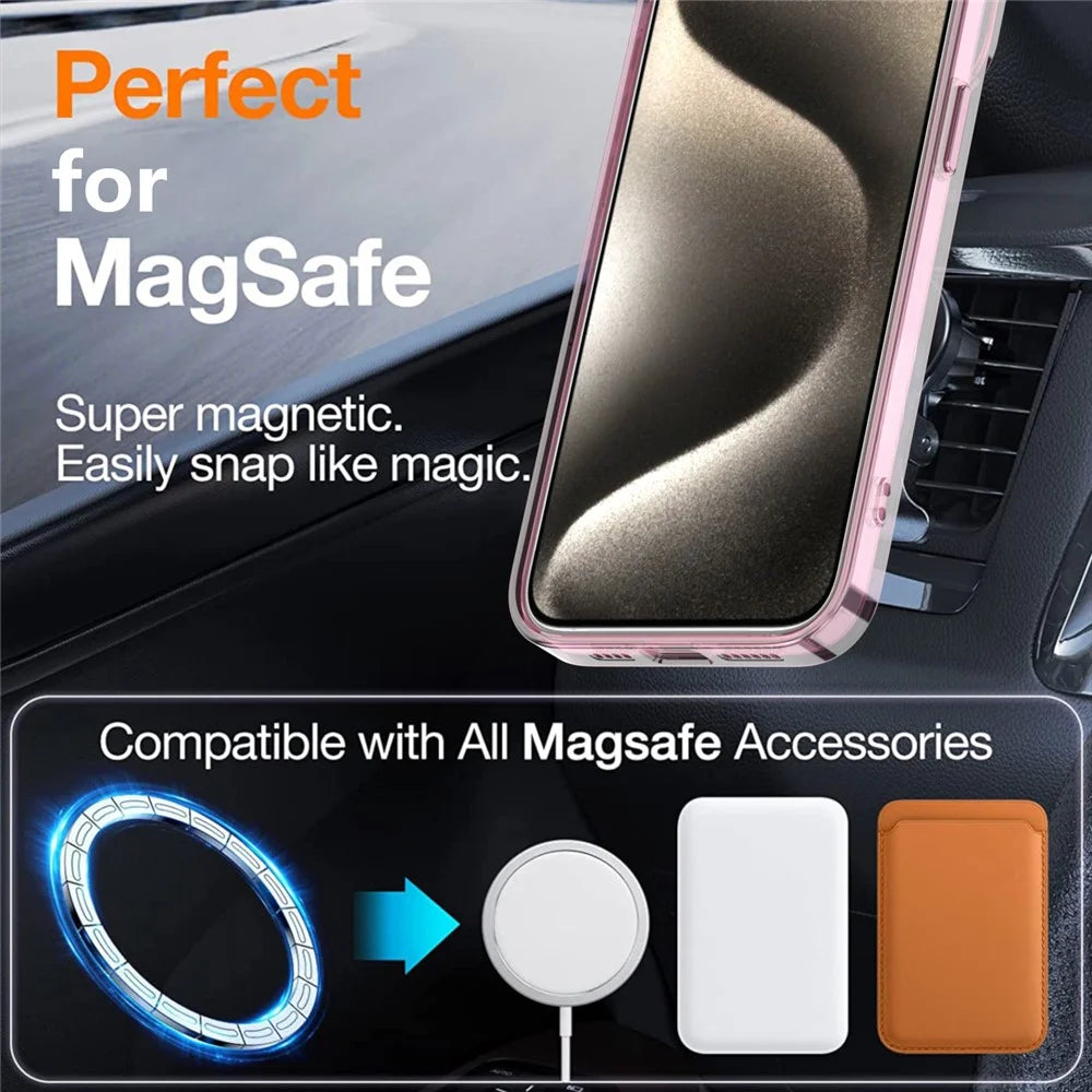 For iPhone 15 Pro Max Magnetic Case Cute Fluorescent Design TPU Phone Back Cover - Pink - 7