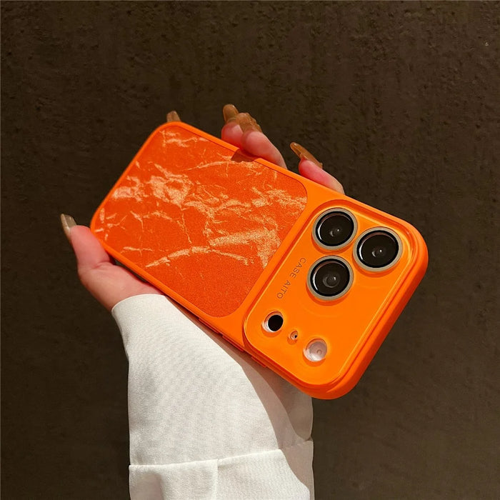 For iPhone 17 Pro Max Magnetic Case Snow Mountain Pattern PU Leather TPU PC Phone Back Cover with Lens Film - Orange - 3