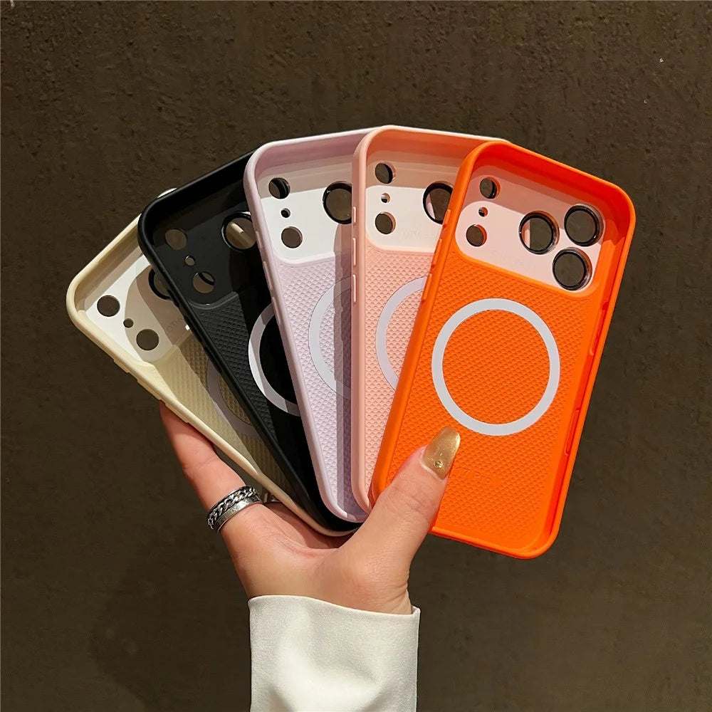 For iPhone 17 Pro Magnetic Case Snow Mountain Pattern PU Leather TPU PC Phone Back Cover with Lens Film - Orange - 6