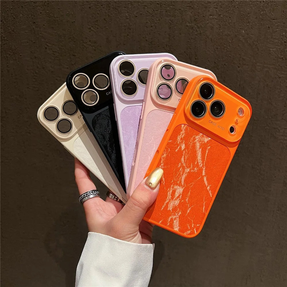 For iPhone 17 Pro Magnetic Case Snow Mountain Pattern PU Leather TPU PC Phone Back Cover with Lens Film - Orange - 7