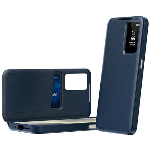 For Samsung Galaxy A37 5G Case with Card Holder Smart View Window Leather Phone Cover - Sapphire - 1