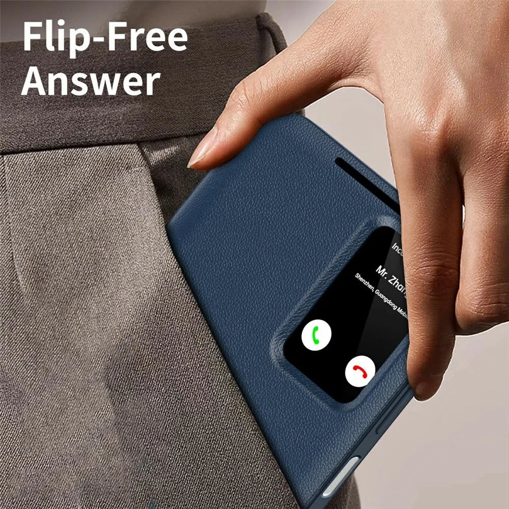 For Samsung Galaxy A37 5G Case with Card Holder Smart View Window Leather Phone Cover - Sapphire - 5