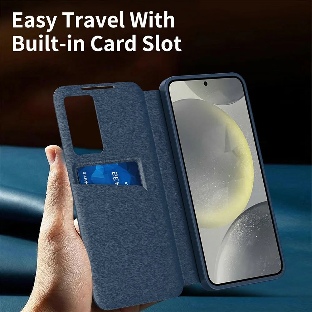 For Samsung Galaxy A37 5G Case with Card Holder Smart View Window Leather Phone Cover - Sapphire - 7