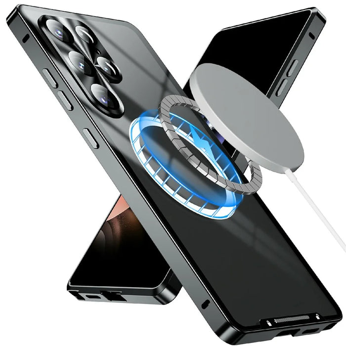 For Samsung Galaxy S26 Ultra Magnetic Case Electroplating Metal Frame Matte PC Phone Cover - Black - 1