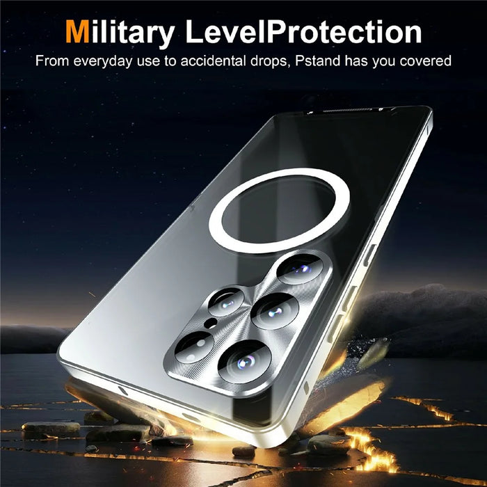 For Samsung Galaxy S26 Ultra Magnetic Case Electroplating Metal Frame Matte PC Phone Cover - Black - 3