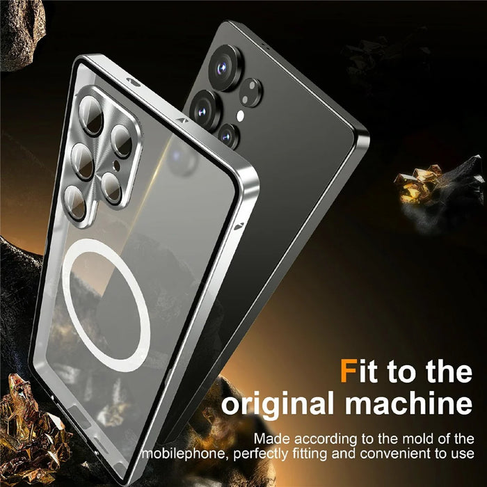 For Samsung Galaxy S26 Ultra Magnetic Case Electroplating Metal Frame Matte PC Phone Cover - Black - 4