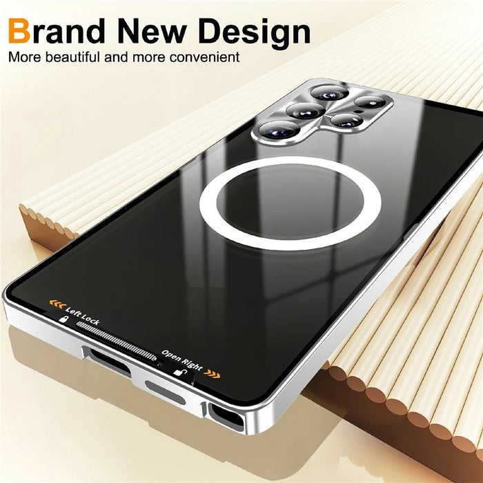 For Samsung Galaxy S26 Ultra Magnetic Case Electroplating Metal Frame Matte PC Phone Cover - Black - 6