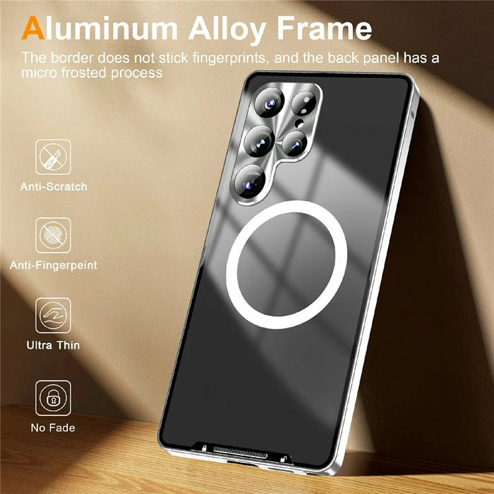 For Samsung Galaxy S26 Ultra Magnetic Case Electroplating Metal Frame Matte PC Phone Cover - Black - 7
