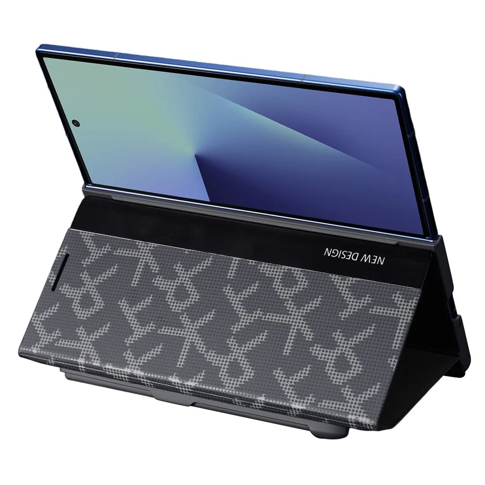 For Samsung Galaxy Z Fold7 5G Case Geometric Pixel Pattern Kickstand Foldable PC Phone Cover with Stylus - Black - 1