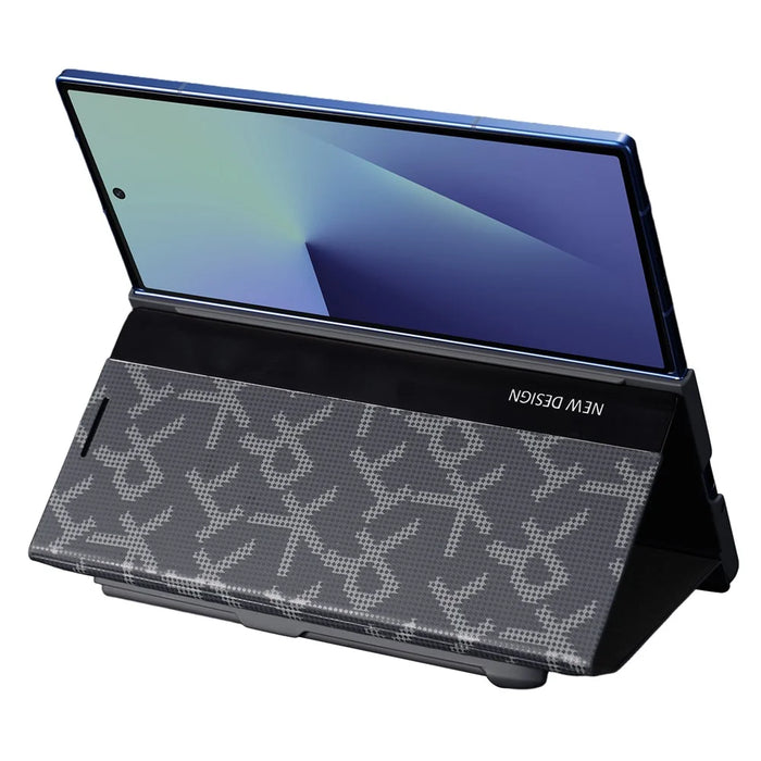 For Samsung Galaxy Z Fold7 5G Case Geometric Pixel Pattern Kickstand Foldable PC Phone Cover with Stylus - Black - 1
