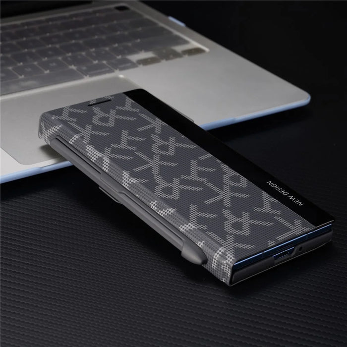 For Samsung Galaxy Z Fold7 5G Case Geometric Pixel Pattern Kickstand Foldable PC Phone Cover with Stylus - Black - 4