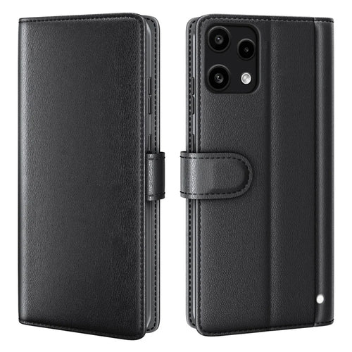 AMORUS For Nothing Phone (3a) Lite 5Ga Stand Cases Calf Texture Genuine Split Leather Wallet Phone Cover - Black - 1