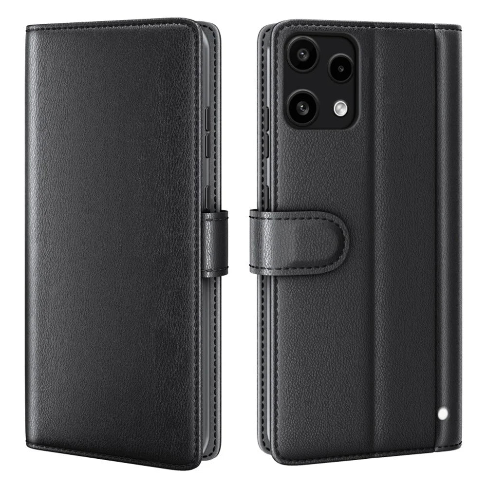 AMORUS For Nothing Phone (3a) Lite 5Ga Stand Cases Calf Texture Genuine Split Leather Wallet Phone Cover - Black - 1