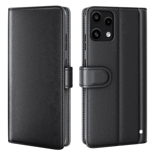 AMORUS For Nothing Phone (3a) Lite 5Ga Stand Cases Calf Texture Genuine Split Leather Wallet Phone Cover - Black - 1