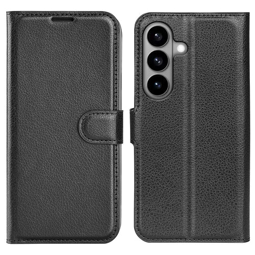 AMORUS For Samsung Galaxy S26+ Wallet Case Litchi Texture Shockproof Leather Flip Stand Phone Cover - Black - 1