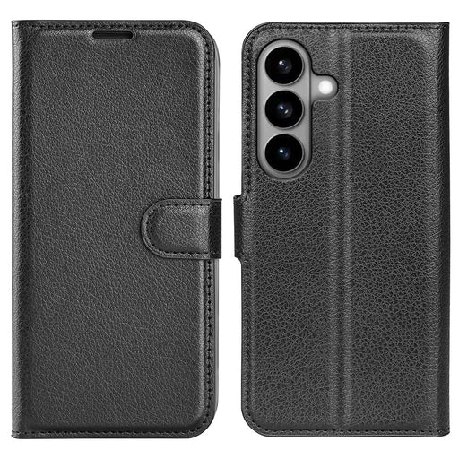 AMORUS For Samsung Galaxy S26+ Wallet Case Litchi Texture Shockproof Leather Flip Stand Phone Cover - Black - 1