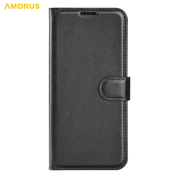 AMORUS For Samsung Galaxy S26+ Wallet Case Litchi Texture Shockproof Leather Flip Stand Phone Cover - Black - 5