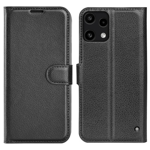 AMORUS For Nothing Phone (3a) Lite 5G Wallet Case Litchi Texture Shockproof Leather Flip Stand Phone Cover - Black - 1