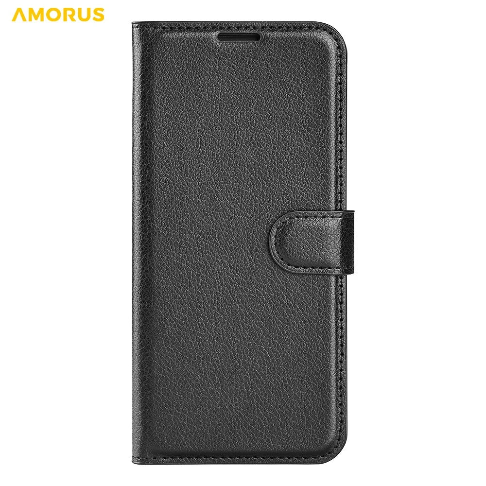 AMORUS For Nothing Phone (3a) Lite 5G Wallet Case Litchi Texture Shockproof Leather Flip Stand Phone Cover - Black - 7