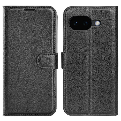 AMORUS For Google Pixel 10a Wallet Case Litchi Texture Shockproof Leather Flip Stand Phone Cover - Black - 1