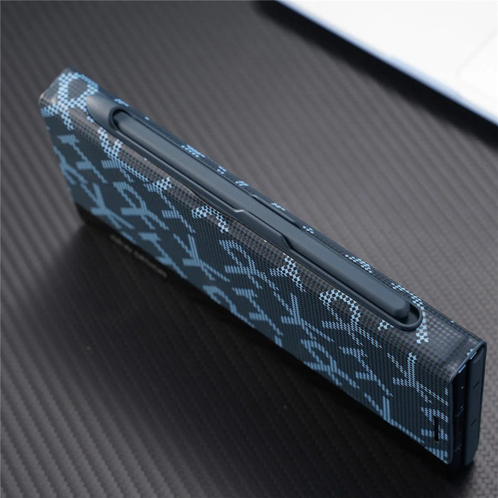 For Samsung Galaxy Z Fold5 5G Case Geometric Pixel Pattern Kickstand Foldable PC Phone Cover with Stylus - Blue - 5