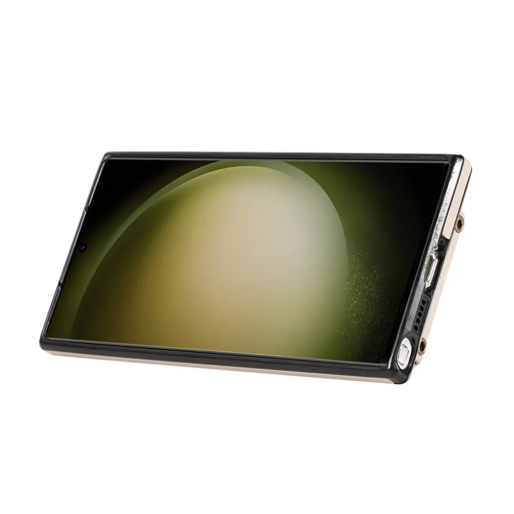 For Samsung Galaxy S26 Ultra Case Card Holder Ring Kickstand TPU + PU Leather Phone Cover with Long Strap - Beige - 3
