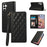 For Samsung Galaxy S26 Case RFID Blocking Wallet Stand Rhombus Leather Cover with Wrist Strap - Black - 1