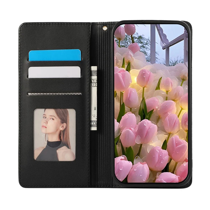 For Samsung Galaxy S26 Case RFID Blocking Wallet Stand Rhombus Leather Cover with Wrist Strap - Black - 2