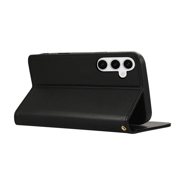 For Samsung Galaxy S26 Case RFID Blocking Wallet Stand Rhombus Leather Cover with Wrist Strap - Black - 4