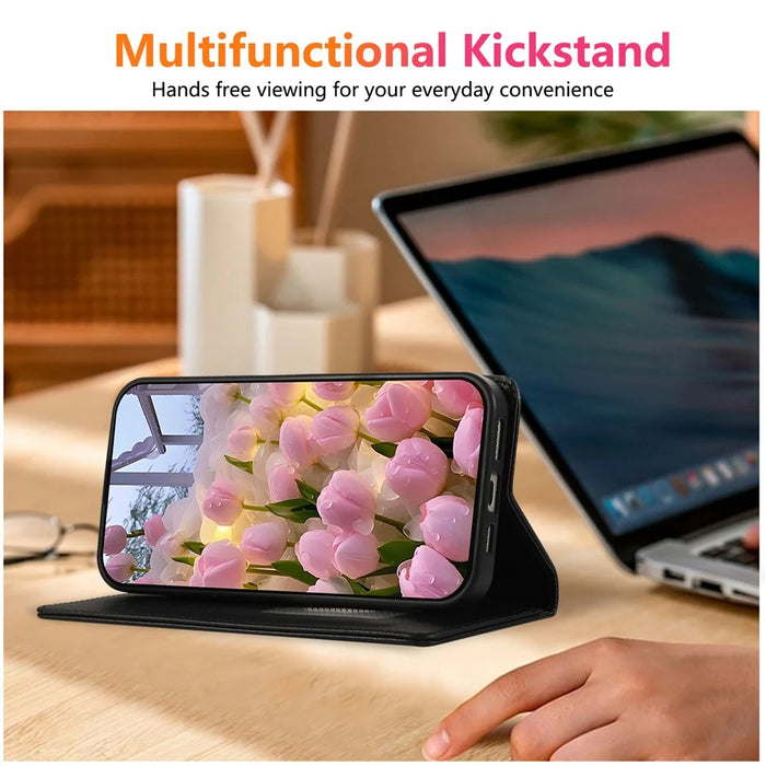 For Samsung Galaxy S26 Case RFID Blocking Wallet Stand Rhombus Leather Cover with Wrist Strap - Black - 6