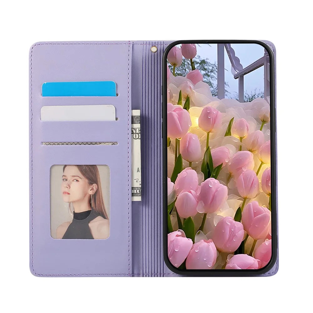 For Samsung Galaxy S26+ Case RFID Blocking Wallet Stand Rhombus Leather Phone Cover with Wrist Strap - Purple - 2