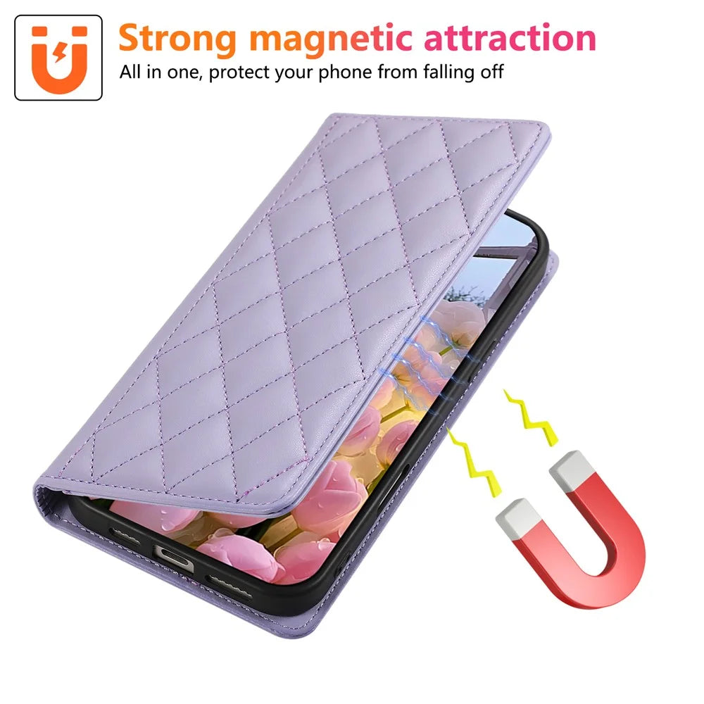 For Samsung Galaxy S26+ Case RFID Blocking Wallet Stand Rhombus Leather Phone Cover with Wrist Strap - Purple - 5